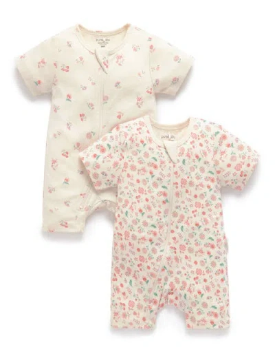 Purebaby 2 Pack Short Sleeve Zip Romper Floral In Multi
