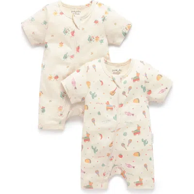 Purebaby Kids'  2 Pack Short Sleeve Zip Romper Pinata In Purple