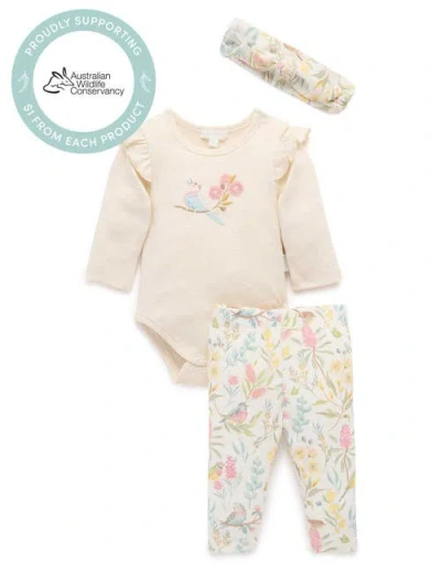 Purebaby 3 Piece Australiana Set With Headband In Multi