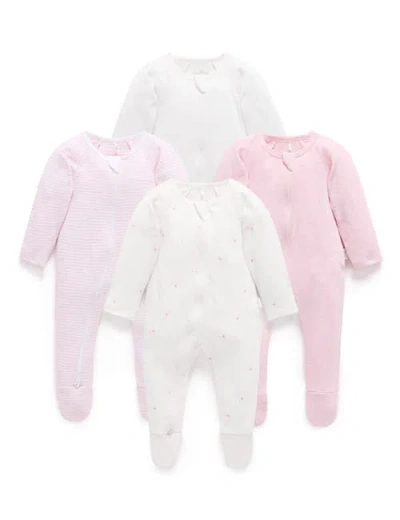 Purebaby 4 Pack Zip Footie Girls In Multi