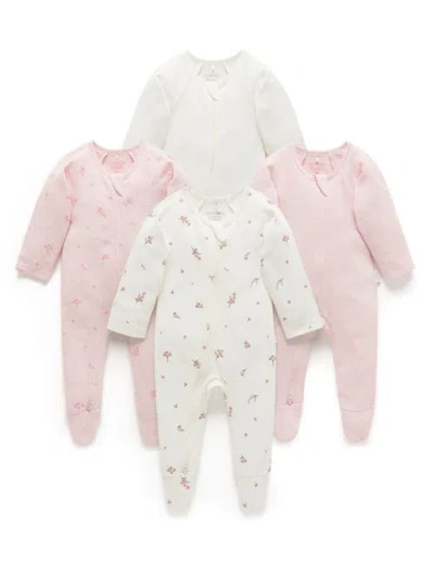 Purebaby 4 Pack Zip Footie Girls In Multi