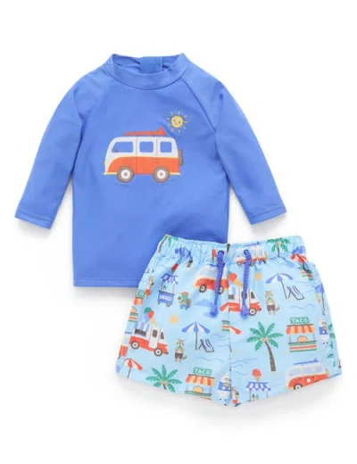 Purebaby Board Short & Rashie Swim Set In Blue