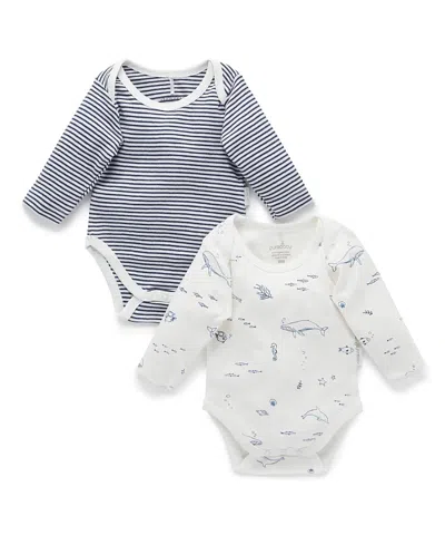 Purebaby Boys' 2 Pack Long Sleeve Bodysuit - Baby In Multi