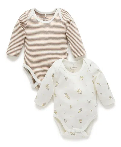 Purebaby Boys' 2 Pack Long Sleeve Bodysuit - Baby In Multi