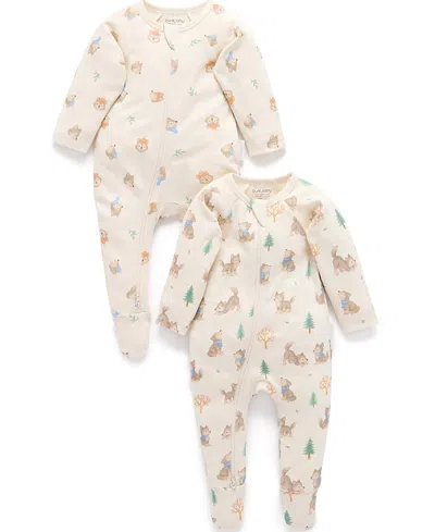 Purebaby Boys' 2 Pack Printed Zip Footie - Baby In Multi