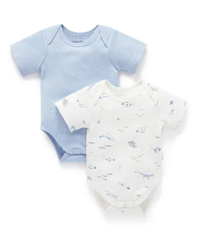 Purebaby Boys' 2 Pack Short Sleeve Bodysuit - Baby In Multi