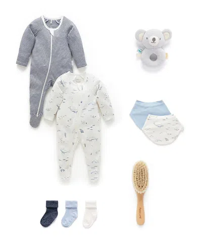 Purebaby Boys' 2 Pack Zip Footie & Accessories Gift Set - Baby In Multi