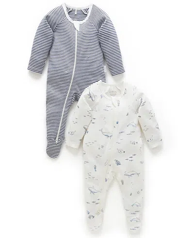 Purebaby Boys' 2 Pack Zip Footie - Baby In Multi
