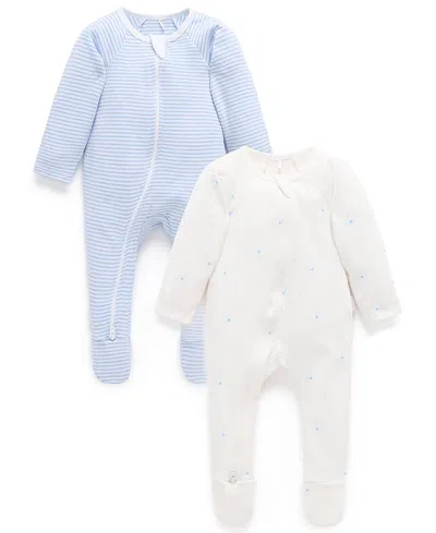 Purebaby Boys' 2 Pack Zip Footie - Baby In Multi