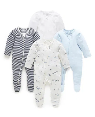 Purebaby Boys' 4 Pack Zip Footie - Baby In Multi