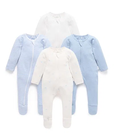 Purebaby Boys' 4 Pack Zip Footie - Baby In Multi