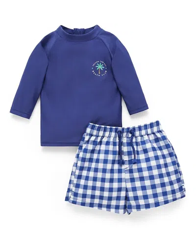 Purebaby Boys' Board Short & Rashie Set - Baby, Little Kid In Blue