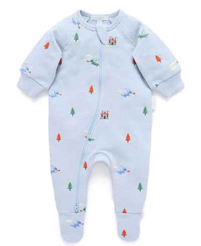 Purebaby Boys' Embroidered Fleece Zip Footie - Baby In Blue