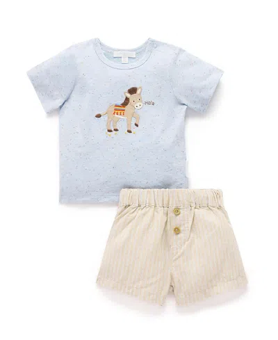 Purebaby Boys' Linen Blend Short And Tee Set - Baby In Multi