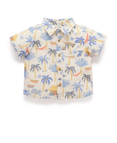 Purebaby Boys' Palm Tree Linen Blend Shirt - Baby, Little Kid In Multi