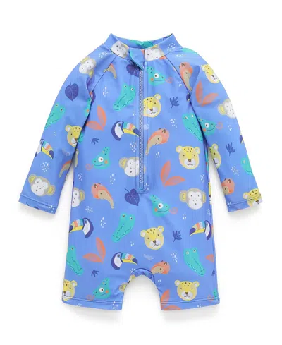 Purebaby Boys' Printed Longsleeve Swim Sunsuit - Baby, Little Kid In Blue