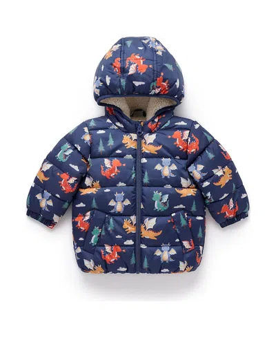 Purebaby Boys' Shearling Lined Puffer Jacket - Baby, Little Kid In Blue