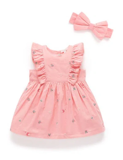 Purebaby Broderie Dress & Headband In Pink