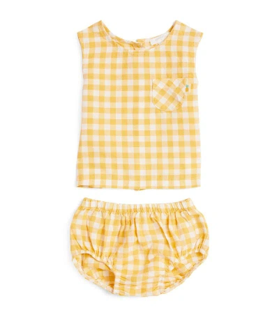 Purebaby Cotton-linen Gingham Top And Bloomer Set (0-24 Months) In Yellow
