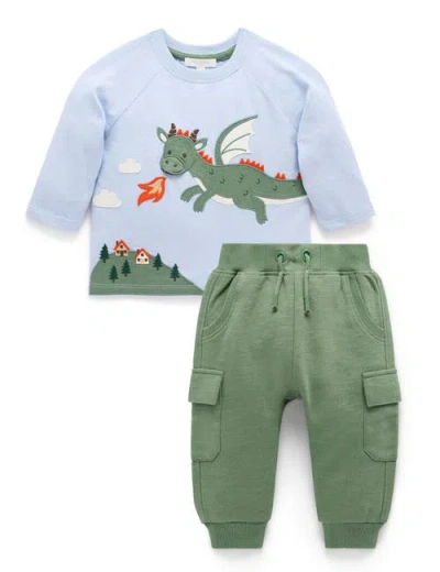 Purebaby Dragon Tee & Cargo Pant Set In Multi