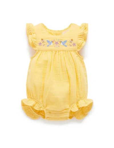 Purebaby Embroidered Bodysuit In Yellow