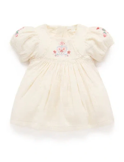 Purebaby Embroidered Dress In White