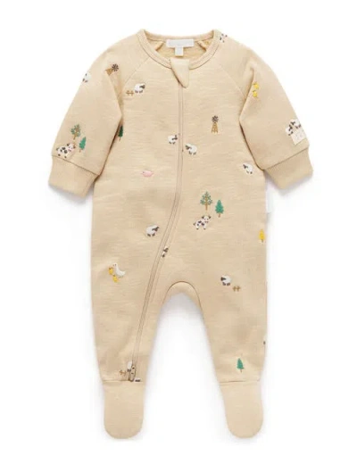 Purebaby Kids'  Embroidered Fleece Footie