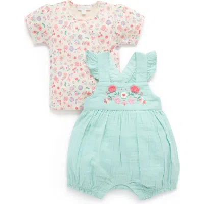 Purebaby Embroidered Overall Set In Blue