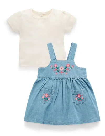Purebaby Embroidered Pinnie & Tee Set In Blue