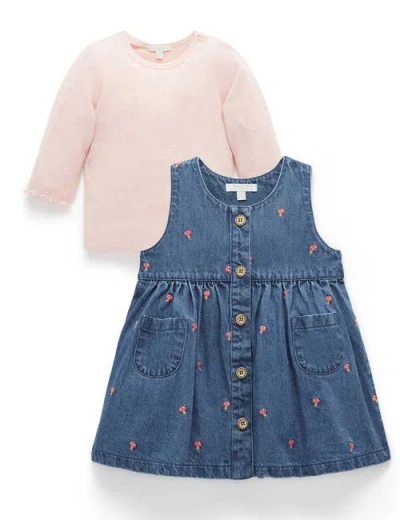 Purebaby Embroidered Pinnie & Top Set In Toadstool Broderie