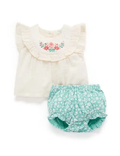Purebaby Embroidered Top And Bloomer Set In White