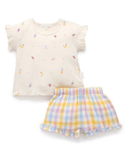 Purebaby Fruity Embroidered Top & Short Set In Multi