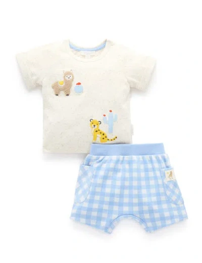 Purebaby Gingham Short And Tee Set In White