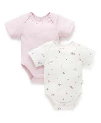 Purebaby Girls' 2 Pack Short Sleeve Bodysuit - Baby In Multi