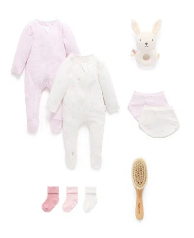 Purebaby Girls' 2 Pack Zip Footie & Accessories Gift Set - Baby In Multi