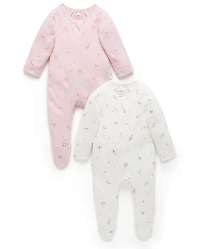 Purebaby Girls' 2 Pack Zip Footie - Baby In Multi