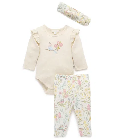 Purebaby Girls' 3 Piece Australiana Set With Headband - Baby In White