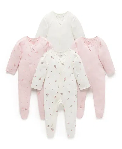 Purebaby Girls' 4 Pack Zip Footie - Baby In Multi