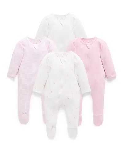 Purebaby Girls' 4 Pack Zip Footie - Baby In Multi