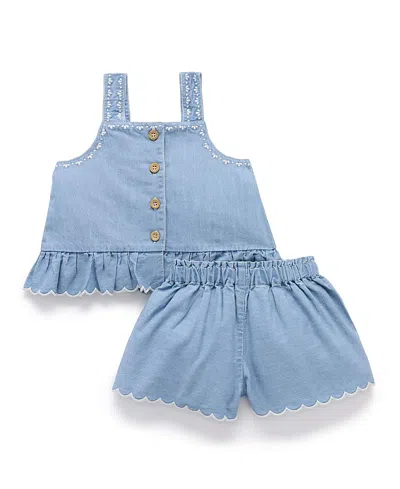 Purebaby Girls' Chambray Denim Set - Baby, Little Kids In Blue