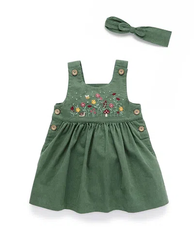 Purebaby Girls' Corduroy Pinnie & Headband Set - Baby, Little Kids In Green