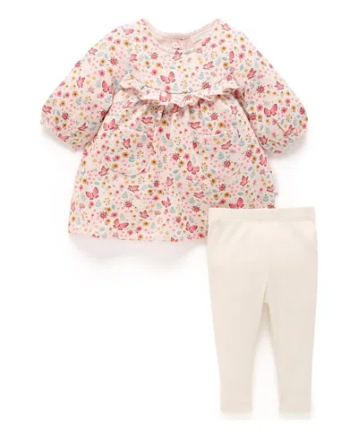 Purebaby Girls' Cosy Dress With Leggings - Baby, Little Kid In Multi