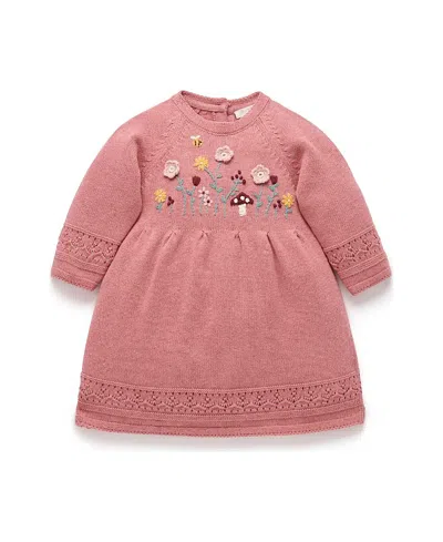 Purebaby Girls' Cosy Knitted Dress - Baby, Little Kid In Pink