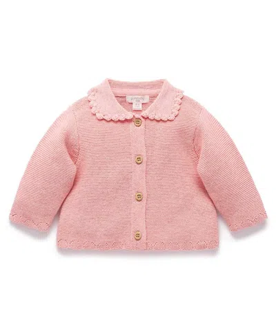 Purebaby Girls' Crochet Collar Cardigan - Baby In Pink