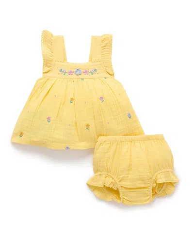 Purebaby Girls' Daisy Broderie Set - Baby In Yellow