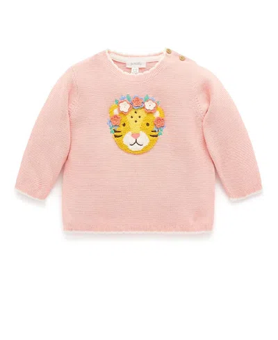 Purebaby Girls' Embroidered Frida Knit Sweater - Baby In Brown