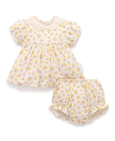 Purebaby Girls' Floral Set With Collar - Baby In Multi