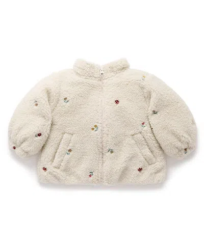 Purebaby Girls' Fluffy Embroidered Jacket - Baby, Little Kid In Neutral