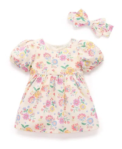 Purebaby Girls' Linen Blend Dress And Headband Set - Baby, Little Kid In Multi