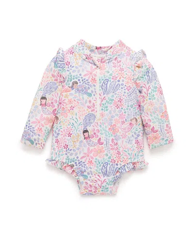 Purebaby Girls' Printed Frilly Long Sleeve Swimsuit - Baby, Little Kid In Multi